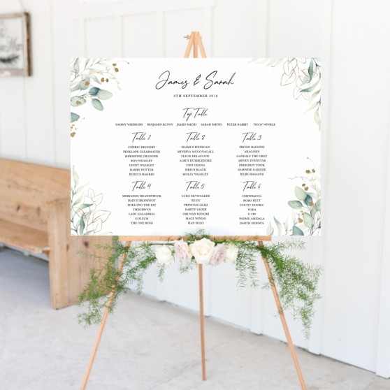 'Green & Gold Eucalyptus' Large White Table Plan A2/A1