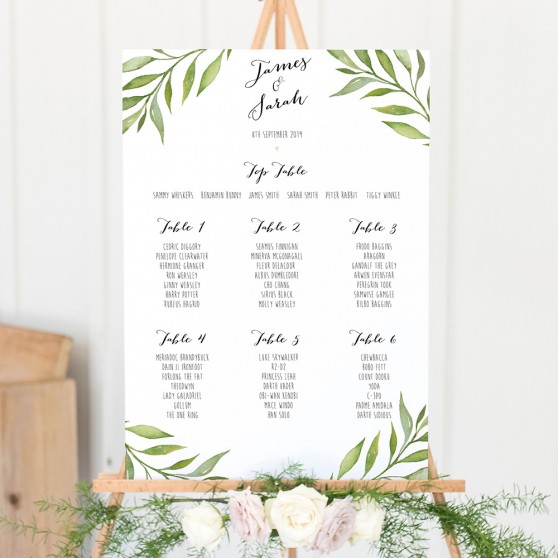 'Green Leaf' Large White Table Plan A2/A1