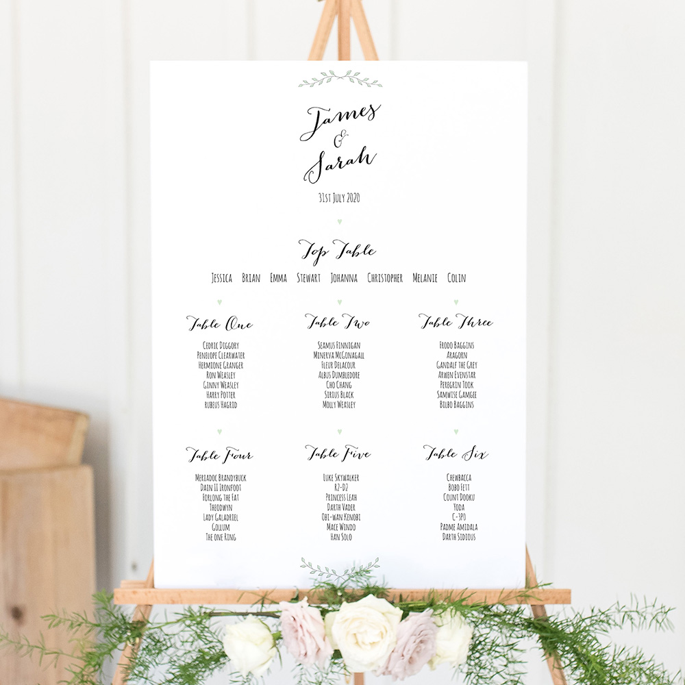 'Green Plant' Large White Table Plan A2/A1