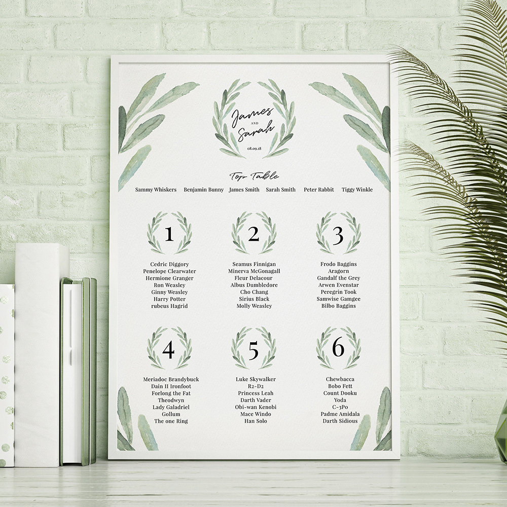 'Olive' A3 Table Plan