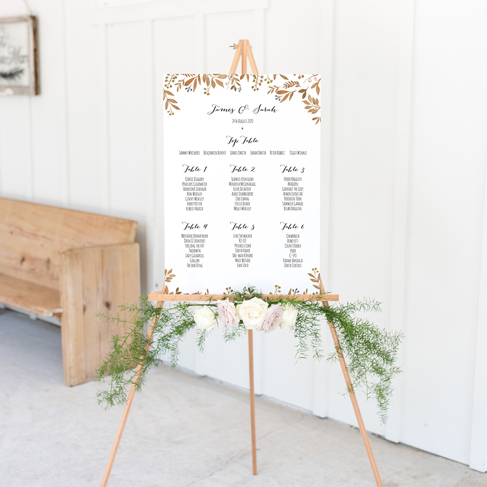 'Russet Floral Watercolour' A3 Table Plan