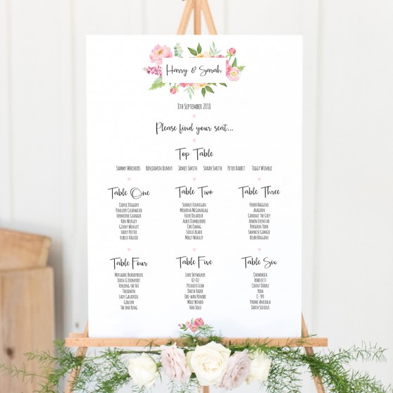 'Peony' A3 Table Plan