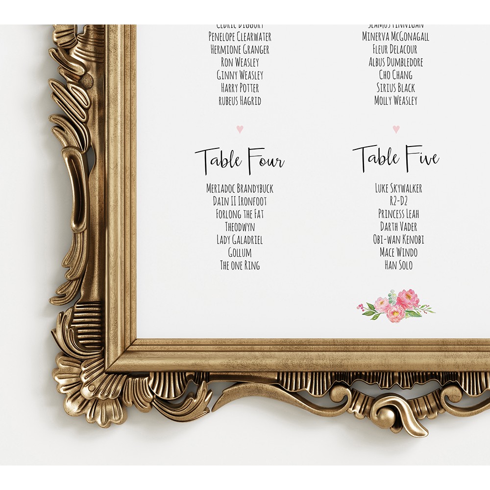 'Peony' A3 Table Plan