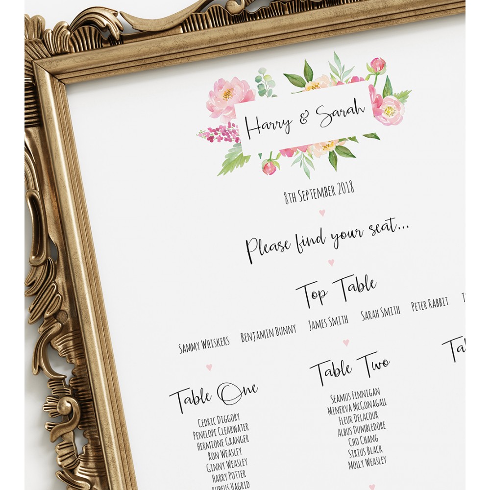 'Peony' A3 Table Plan