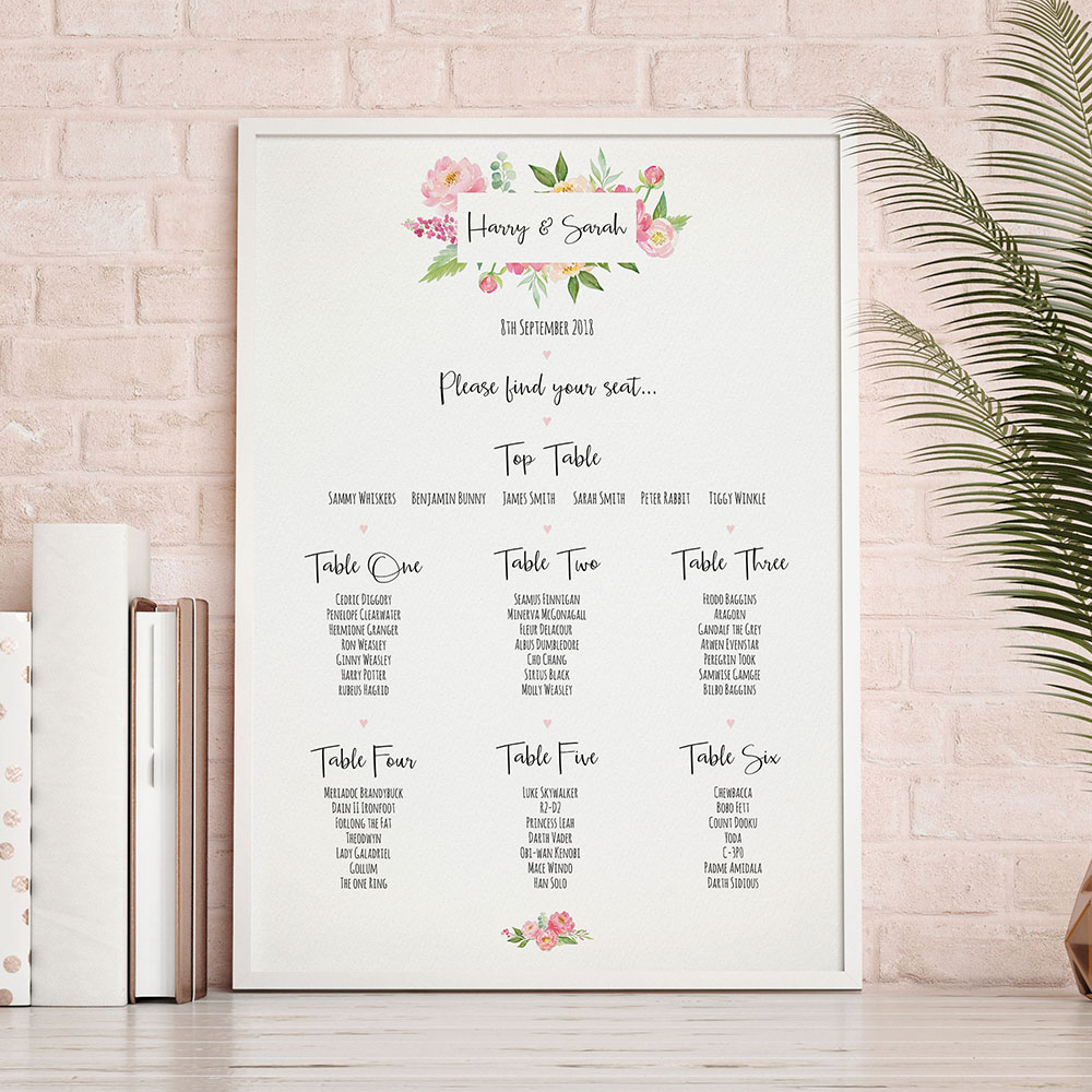 'Peony' A3 Table Plan