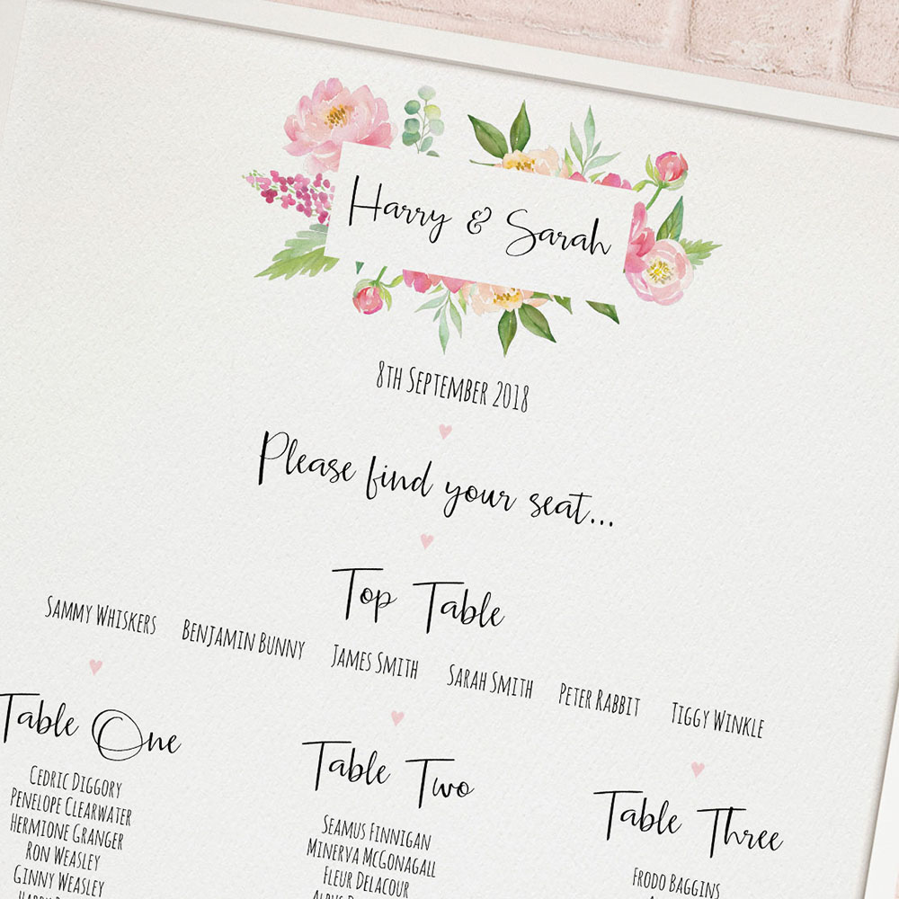 'Peony' A3 Table Plan