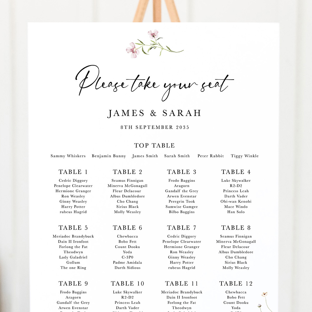 'Spring Blush SC12' Large White Table Plan A2/A1