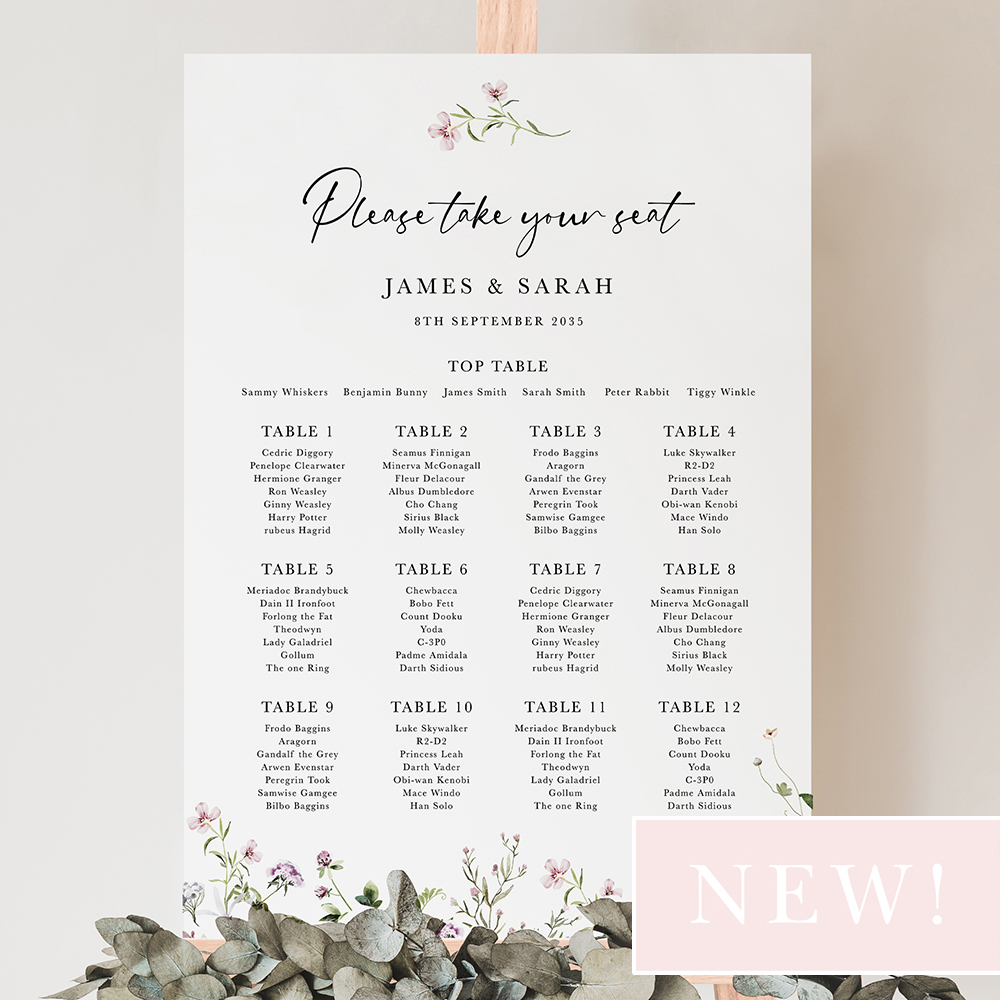 'Spring Blush SC12' Large White Table Plan A2/A1