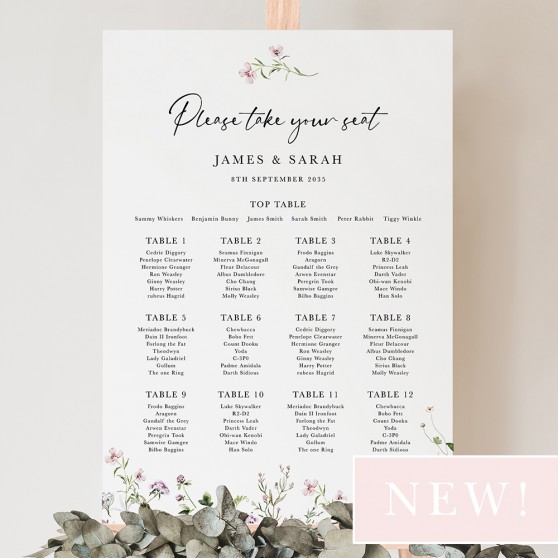 'Spring Blush SC12' Large White Table Plan A2/A1