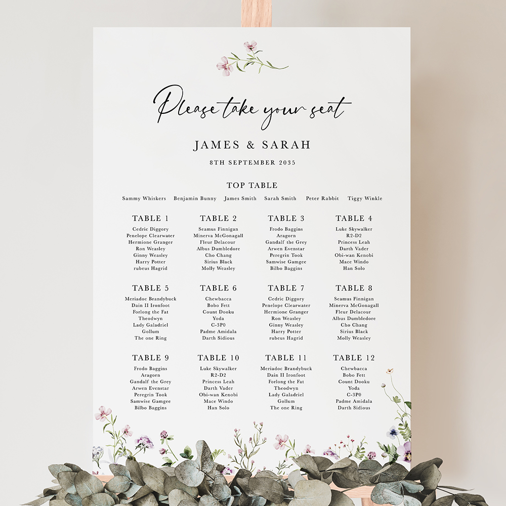 'Spring Blush SC12' Large White Table Plan A2/A1