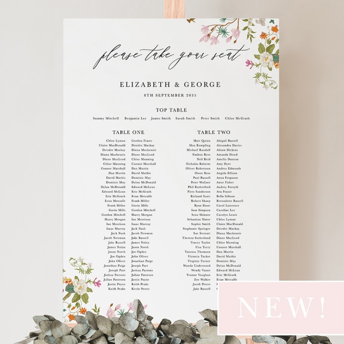 'Vintage Blooms VB11' Large White Table Plan A2/A1