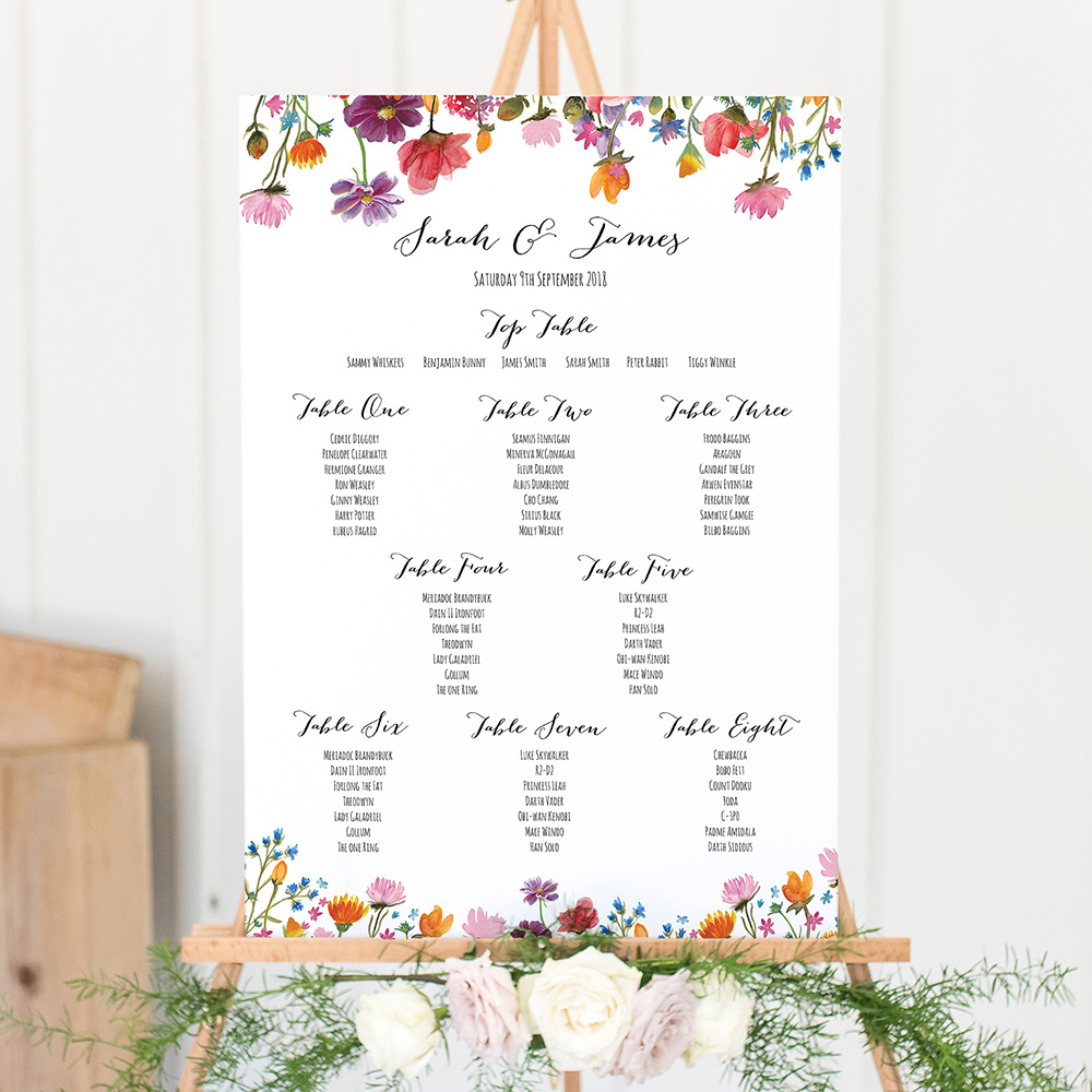 'Wild Floral' Large White Table Plan A2/A1