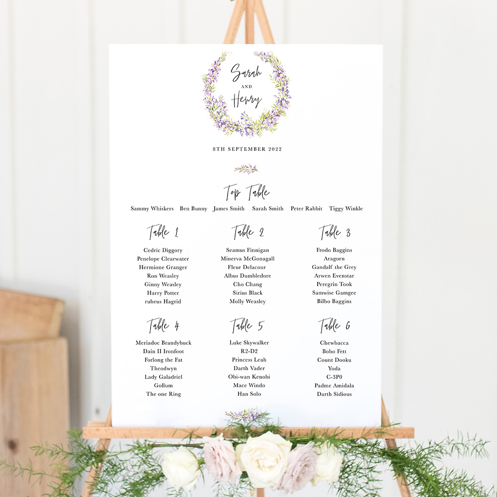 'Wisteria' A3 Table Plan