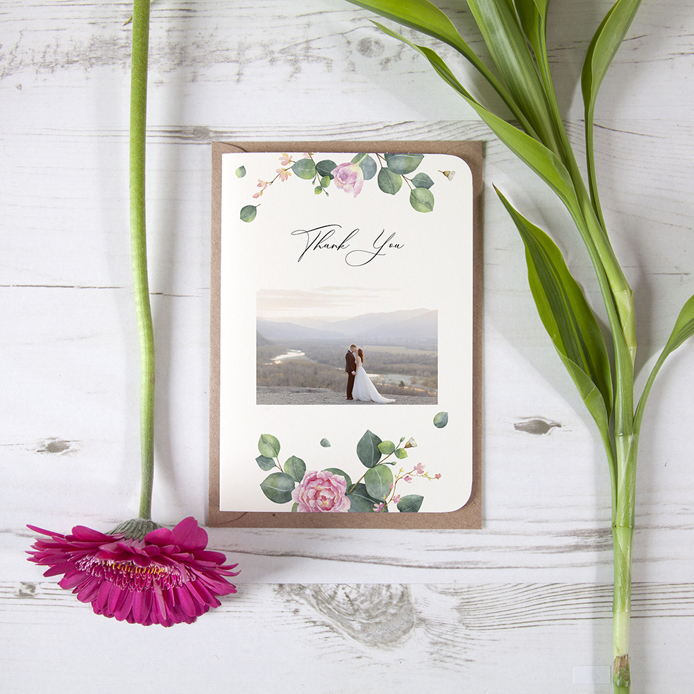 'Eucalyptus Blush' Folded Photo Thank You Card