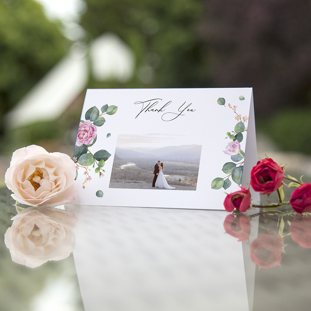 'Eucalyptus Blush' Folded Photo Thank You Card