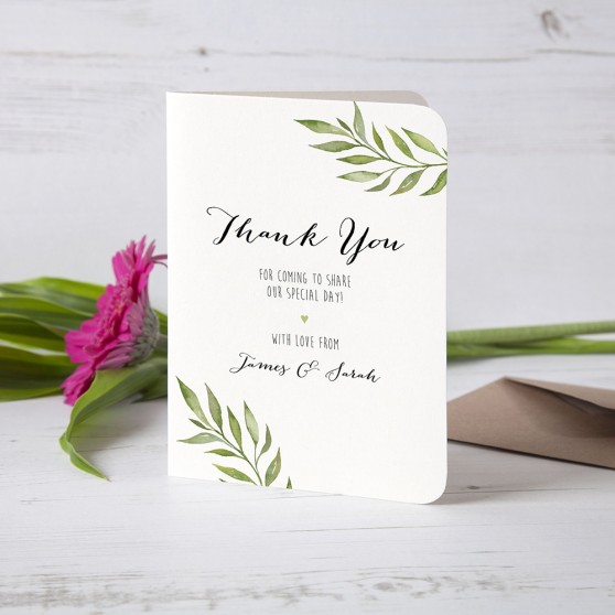 'Green Leaf' Folded Thank You Card