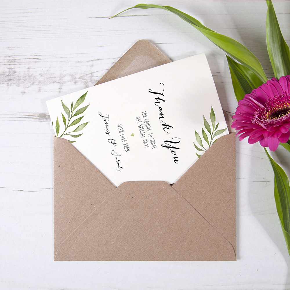 'Green Leaf' Folded Thank You Card