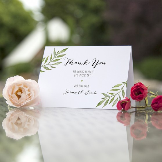 'Green Leaf' Folded Thank You Card