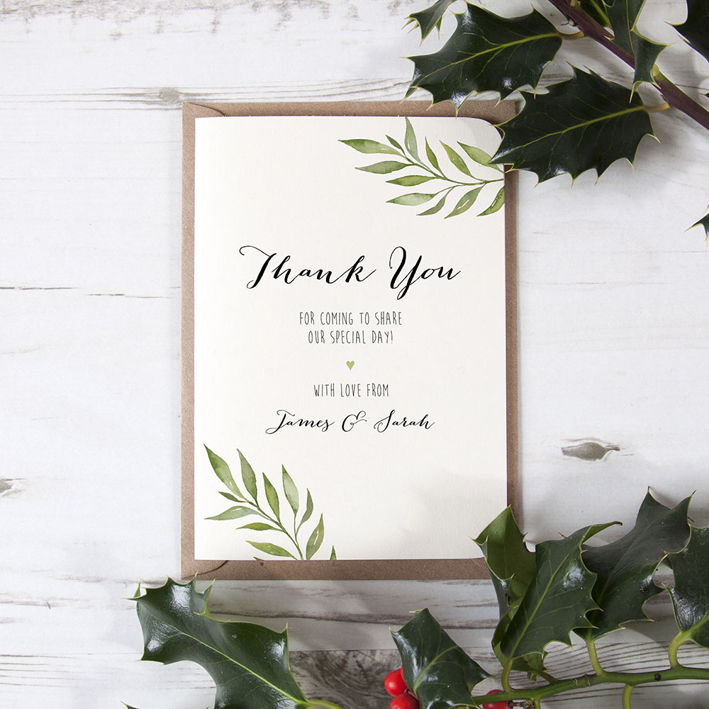 'Green Leaf' Folded Thank You Card