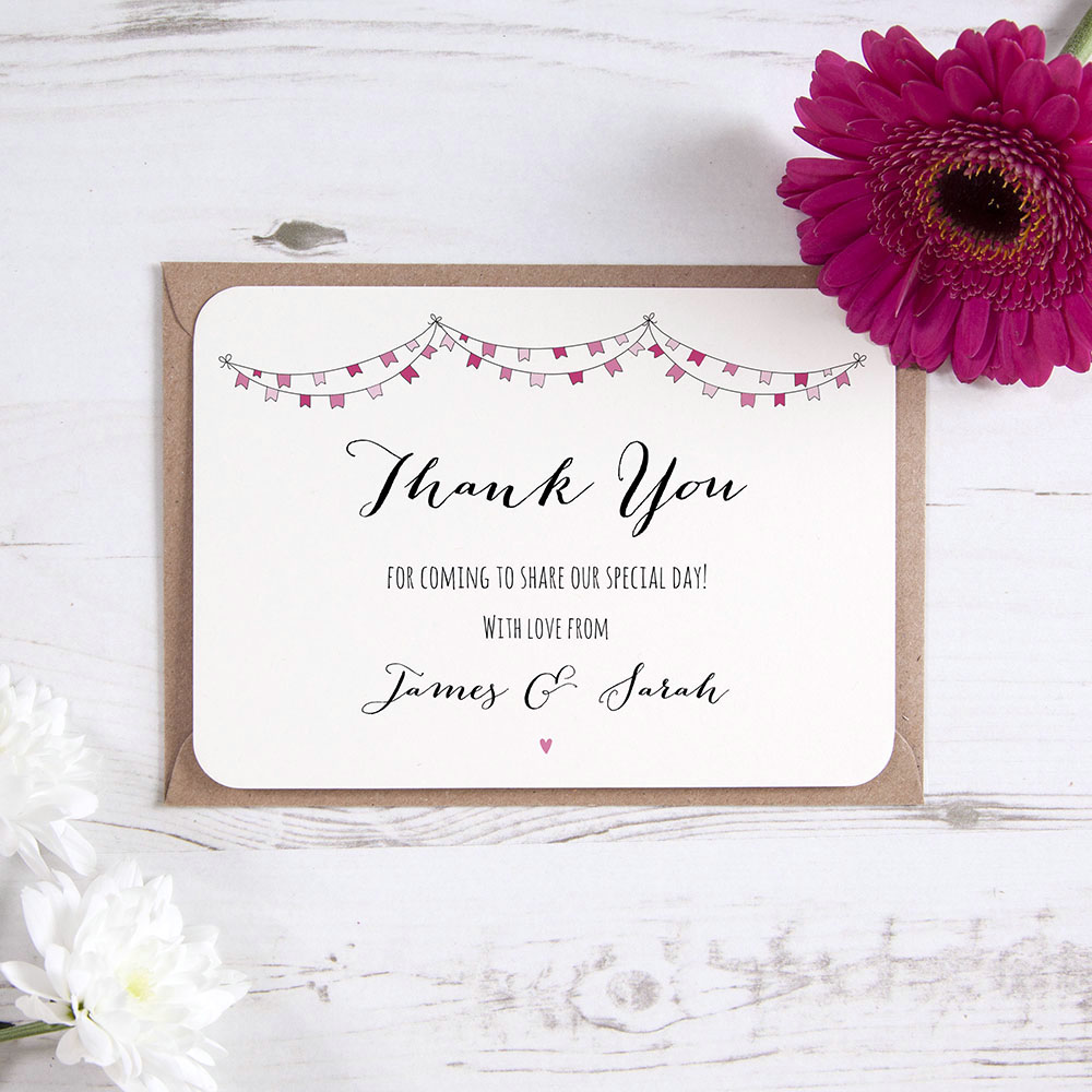 'Pink Flag Bunting' Standard Thank You Card