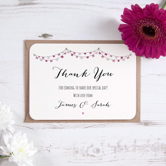 'Pink Flag Bunting' Standard Thank You Card