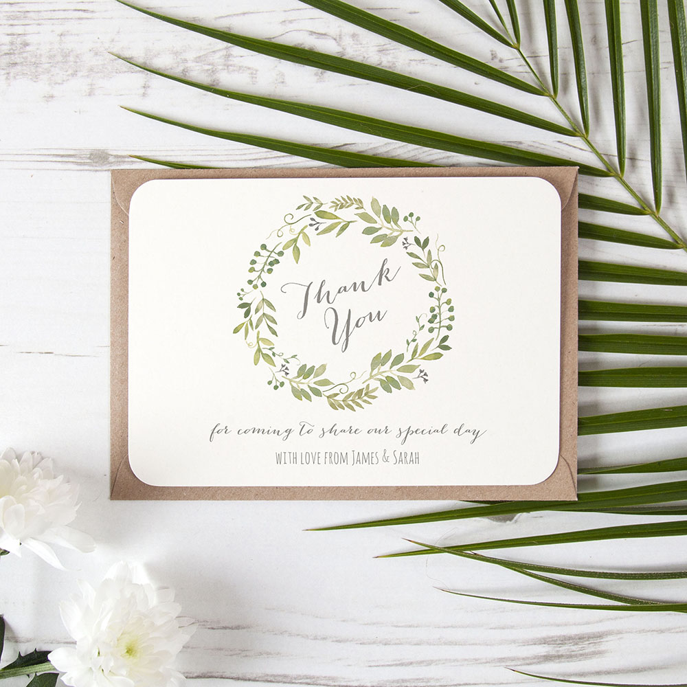 'Green Floral Watercolour' Standard Thank You Card