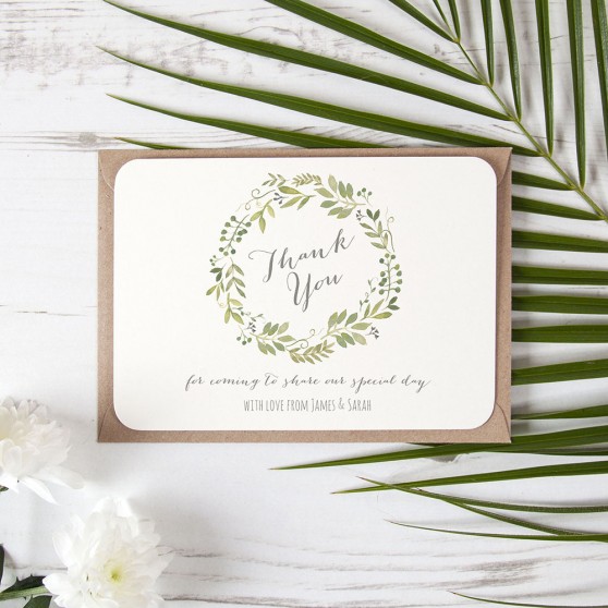 'Green Floral Watercolour' Standard Thank You Card