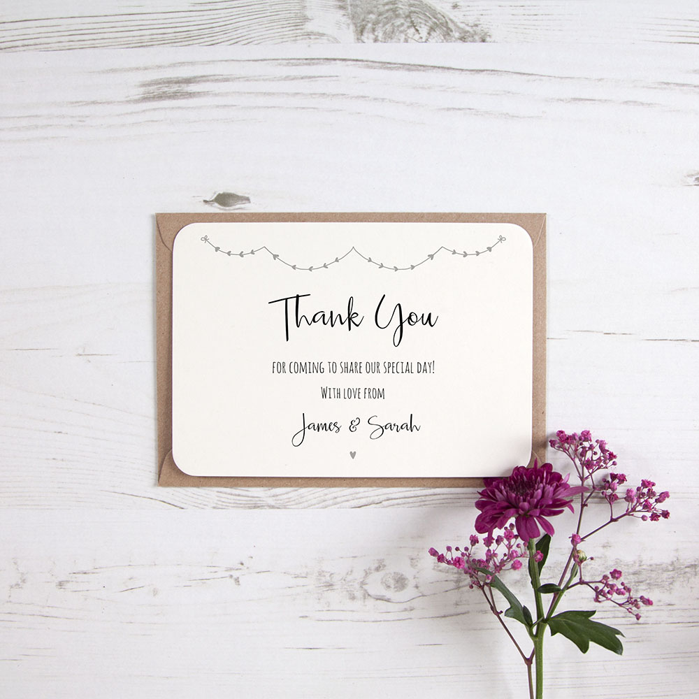 'Grey Heart Bunting' Standard Thank You Card