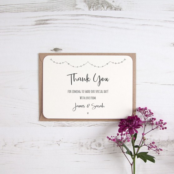 'Grey Heart Bunting' Standard Thank You Card