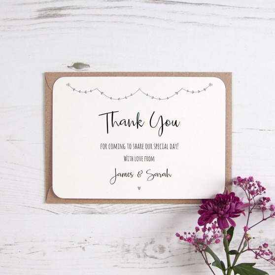 'Grey Heart Bunting' Standard Thank You Card
