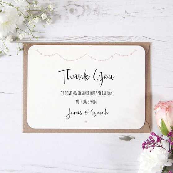 'Pink Heart Bunting' Standard Thank You Card