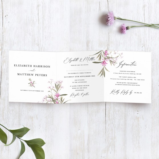 'Pink Botanical' Tri Fold Wedding Invitation