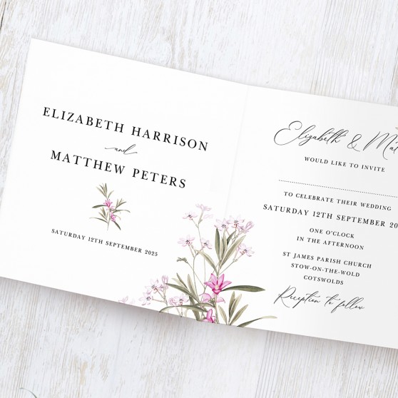 'Pink Botanical' Tri Fold Wedding Invitation Sample