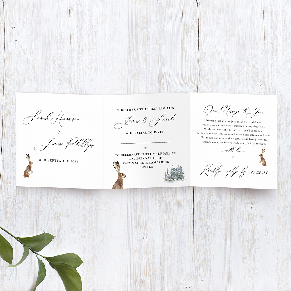 'Christmas Hare' Tri Fold Wedding Invitation