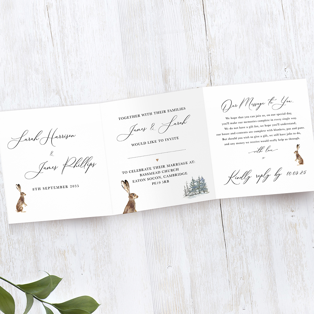 'Christmas Hare' Tri Fold Wedding Invitation