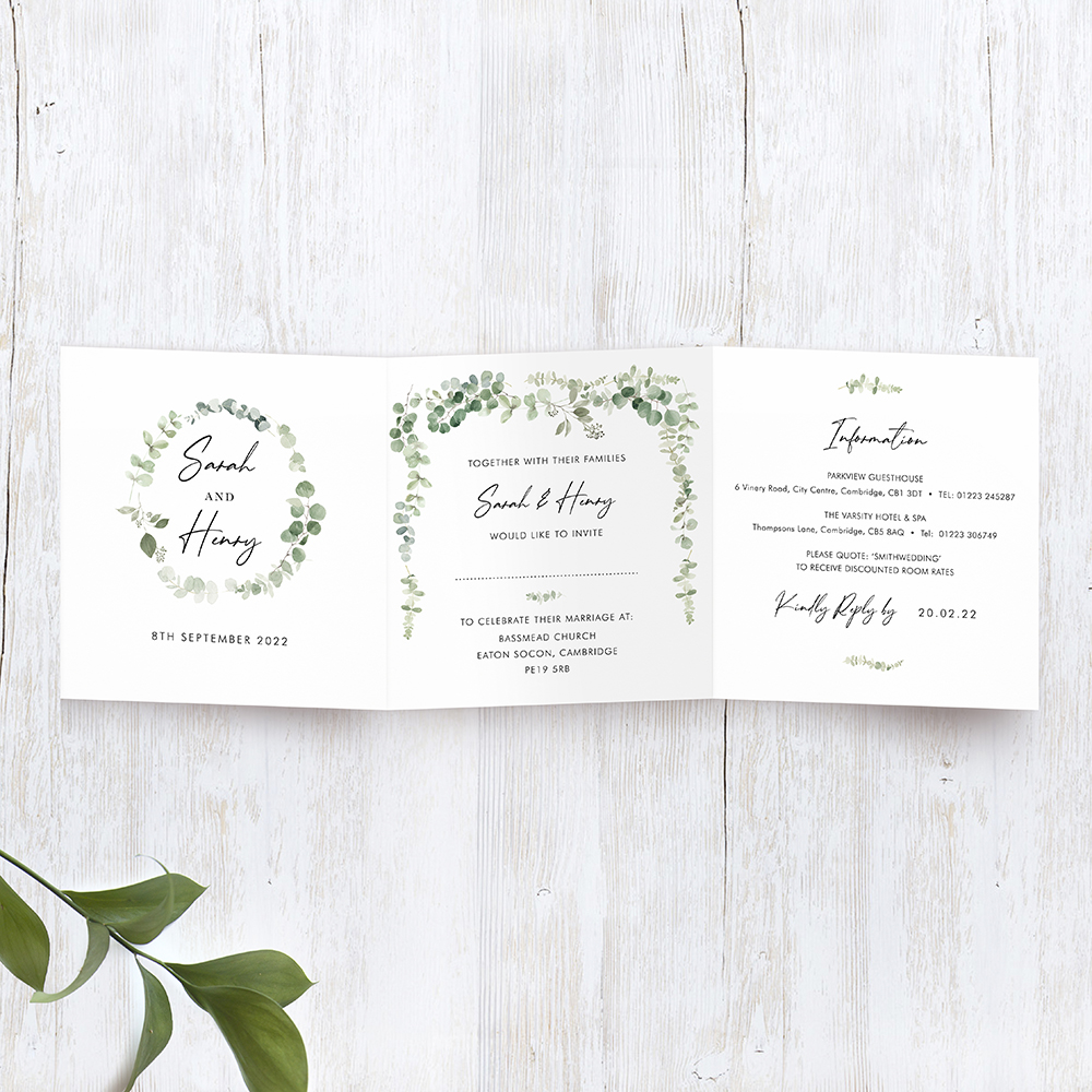 'Classic Eucalyptus' Tri Fold Wedding Invitation