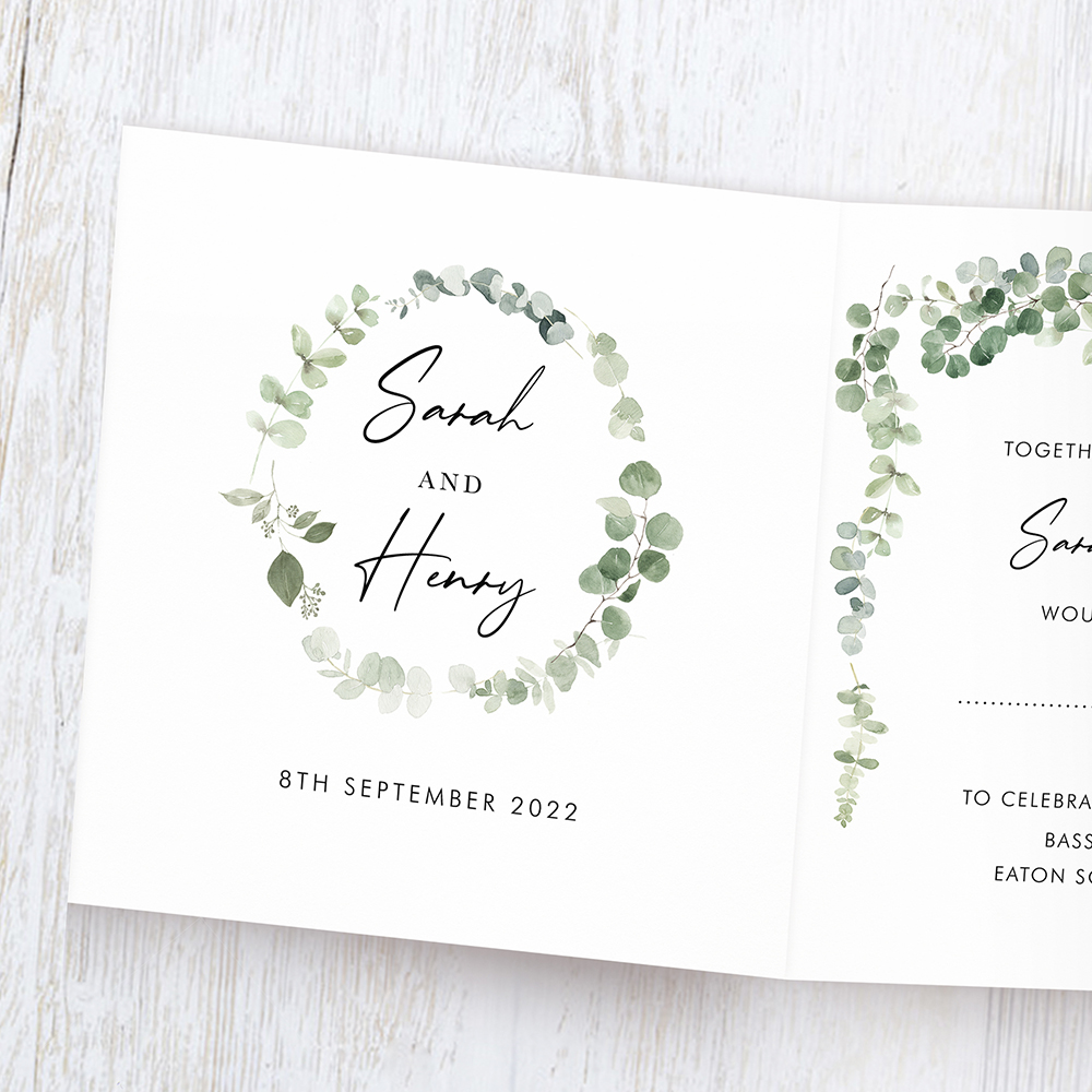 'Classic Eucalyptus' Tri Fold Wedding Invitation