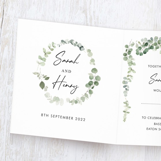 'Classic Eucalyptus' Tri Fold Wedding Invitation Sample