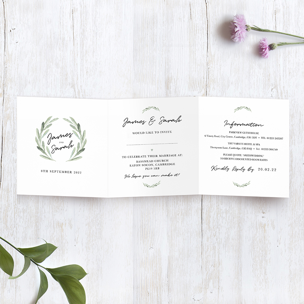 'Olive' Tri Fold Wedding Invitation