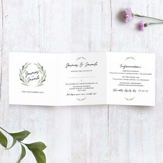 'Olive' Tri fold Wedding Invitation Sample