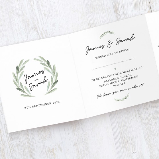 'Olive' Tri fold Wedding Invitation Sample
