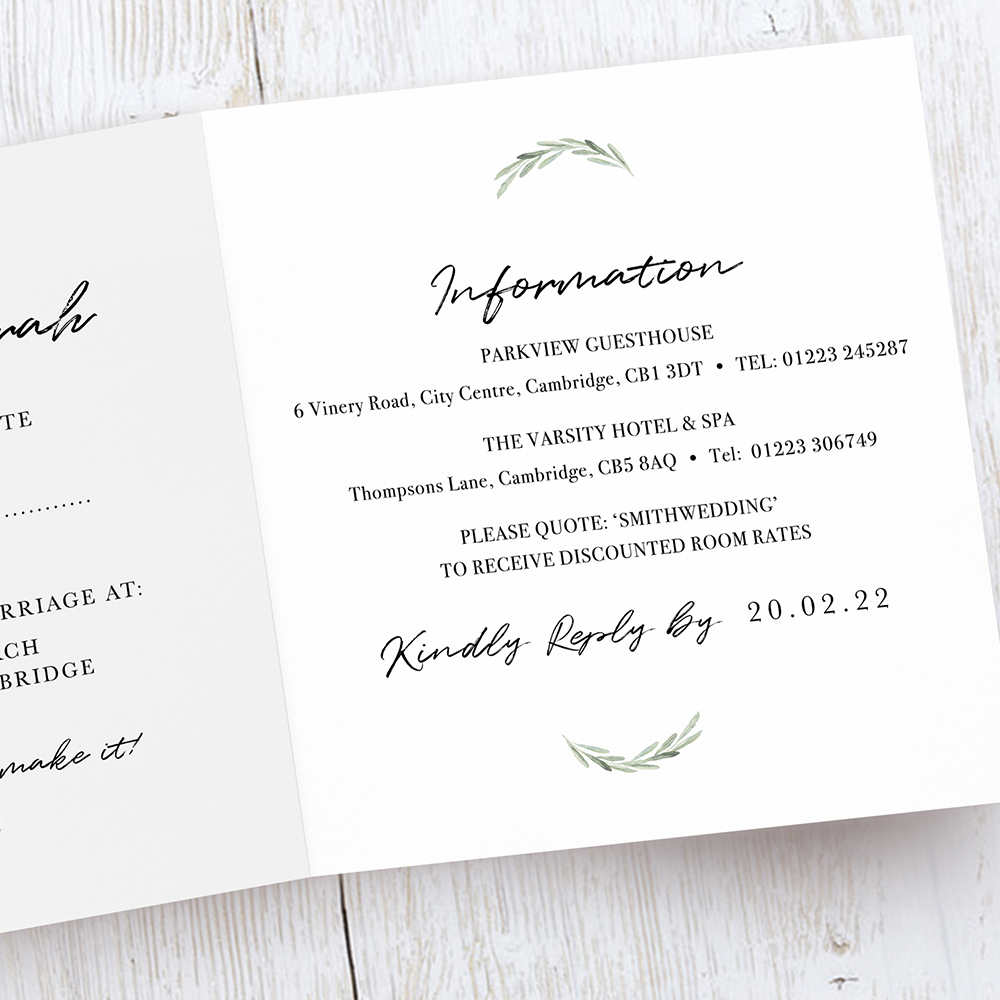 'Olive' Tri Fold Wedding Invitation
