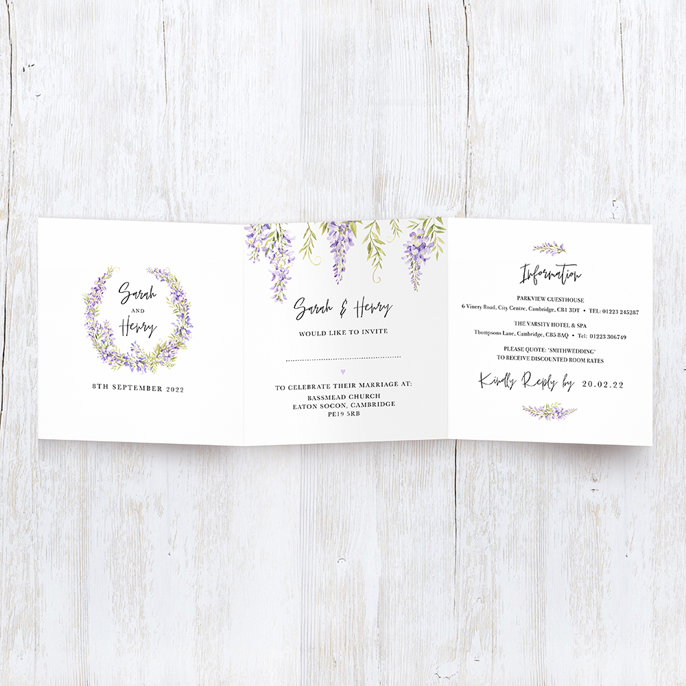 'Wisteria' Tri Fold Wedding Invitation