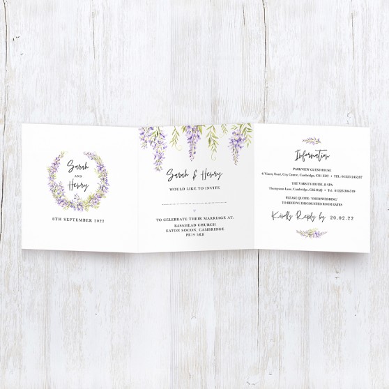 'Wisteria' Tri Fold Wedding Invitation Sample