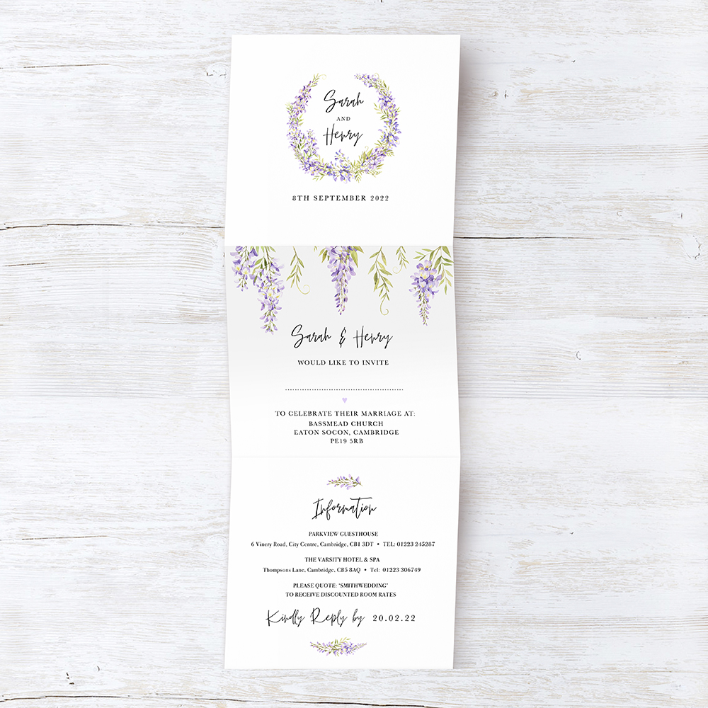 'Wisteria' Tri Fold Wedding Invitation