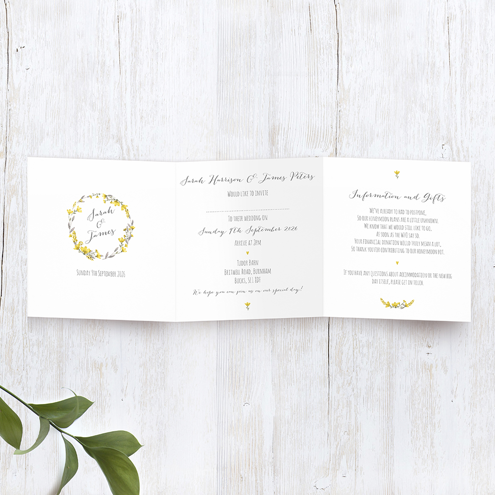 'Yellow Floral' Tri Fold Wedding Invitation