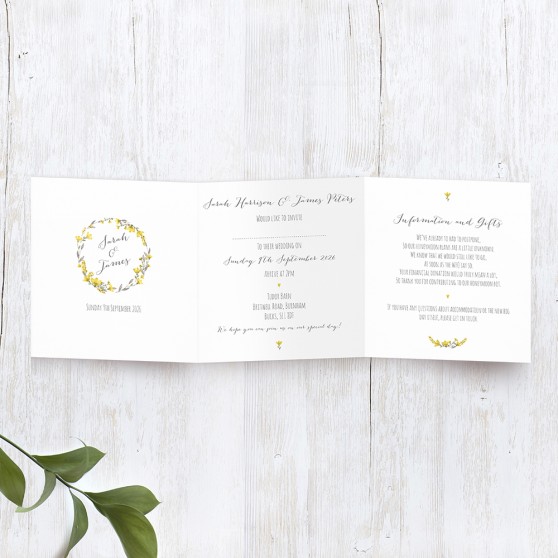 'Yellow Floral' Tri Fold Wedding Invitation Sample